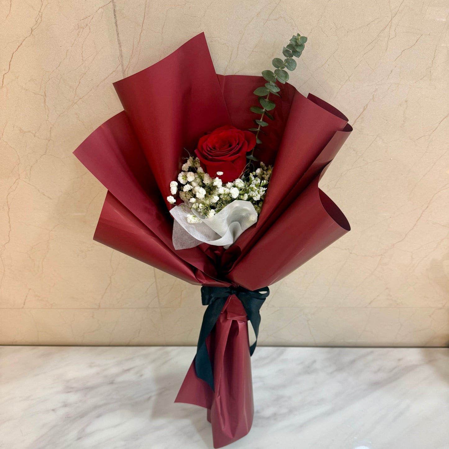 ช่อกุหลาบสด 1 ดอก Wine Red