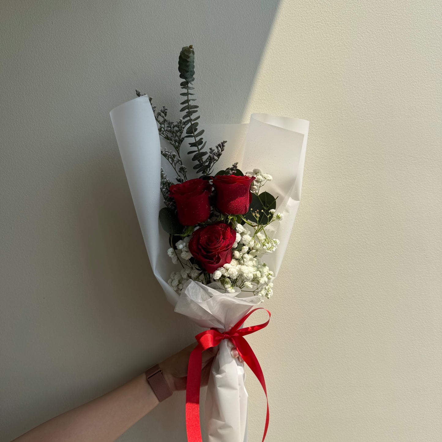 ช่อกุหลาบสด 3 ดอก Pure White