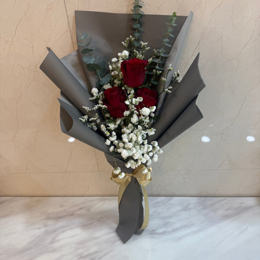 ช่อกุหลาบสด 3 ดอก Ash Grey